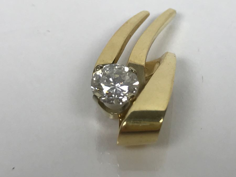 14K Yellow Gold Solitaire Diamond Pendant 1.00Ct Round Diamond Si-2 H-I 3.9g FMV $3,800 - Must See In Person [Photo 5]
