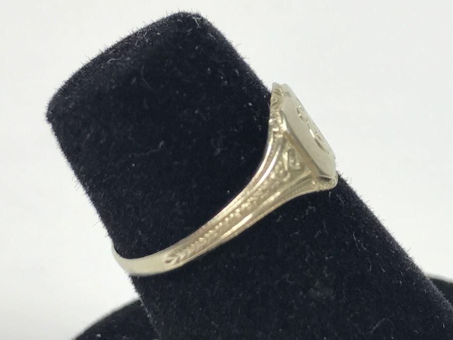 14K White Gold Signet Ring 1.3g Ring Size 4 3/4 [Photo 3]