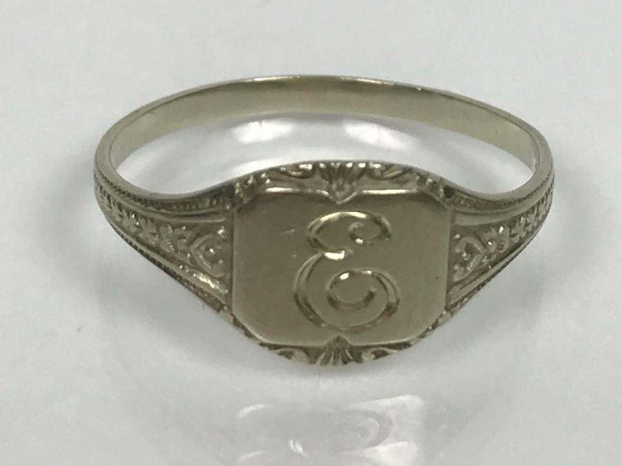 14K White Gold Signet Ring 1.3g Ring Size 4 3/4 [Photo 6]