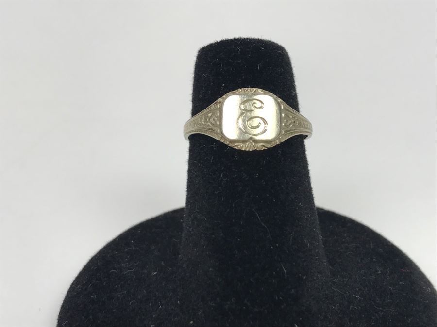 14K White Gold Signet Ring 1.3g Ring Size 4 3/4 [Photo 2]