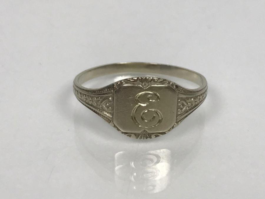14K White Gold Signet Ring 1.3g Ring Size 4 3/4 [Photo 5]