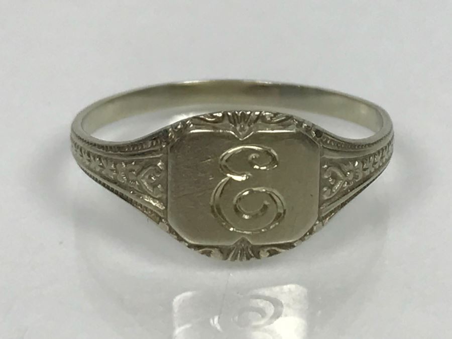 14K White Gold Signet Ring 1.3g Ring Size 4 3/4 [Photo 11]