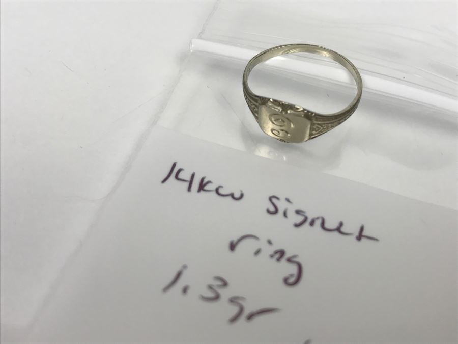 14K White Gold Signet Ring 1.3g Ring Size 4 3/4 [Photo 12]
