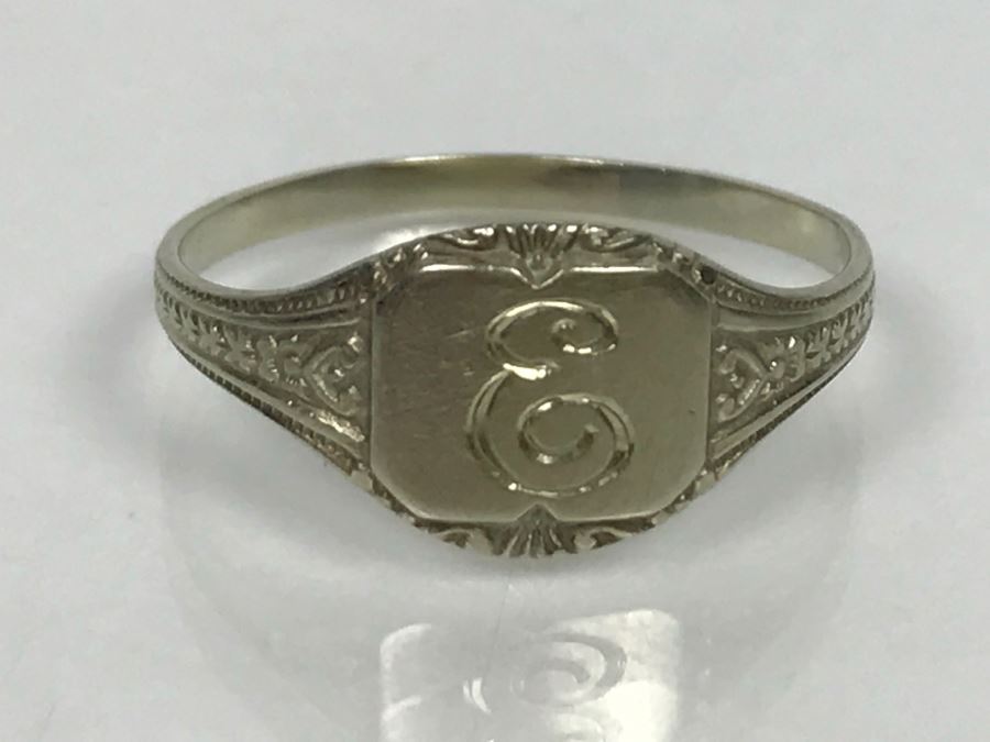 14K White Gold Signet Ring 1.3g Ring Size 4 3/4 [Photo 7]