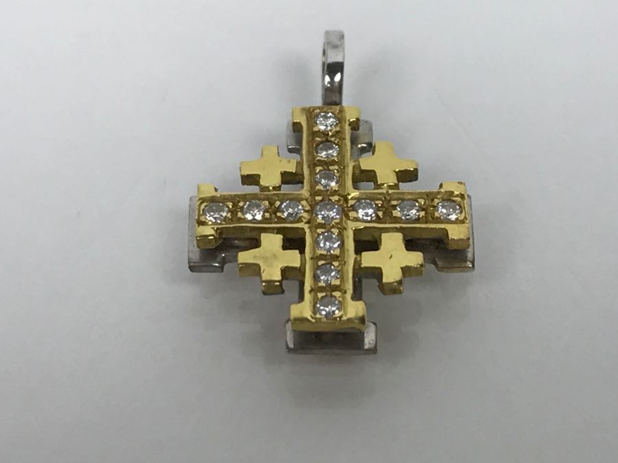 18K Yellow Gold Diamond Jerusalem Cross 1.8g .10Cttw FMV $200