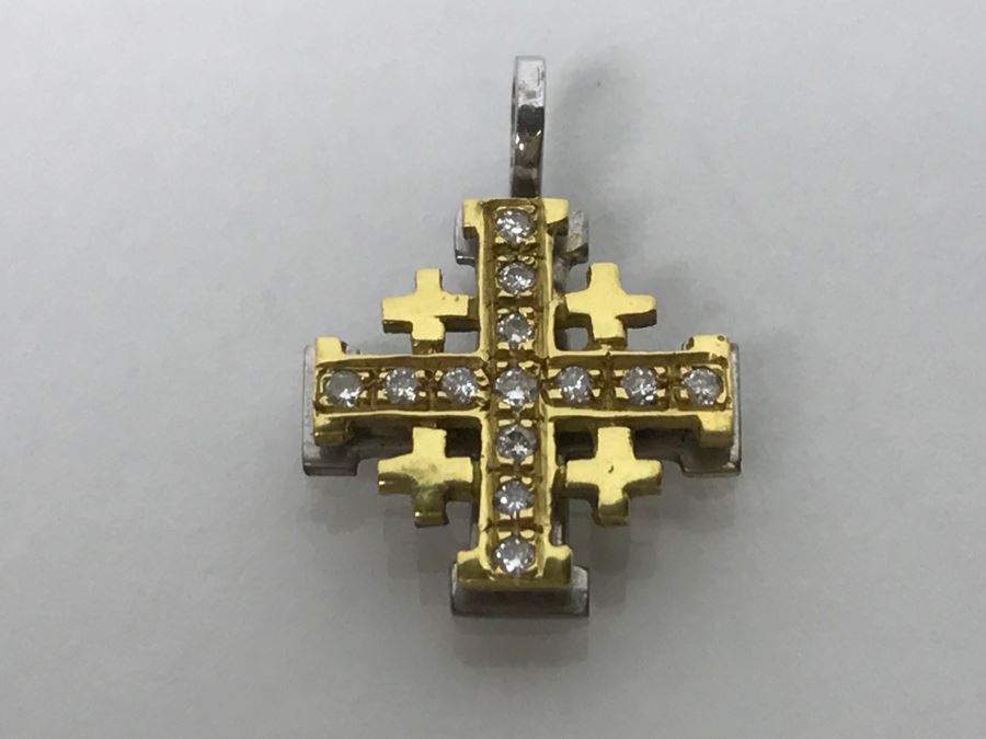 18K Yellow Gold Diamond Jerusalem Cross 1.8g .10Cttw FMV $200 [Photo 2]