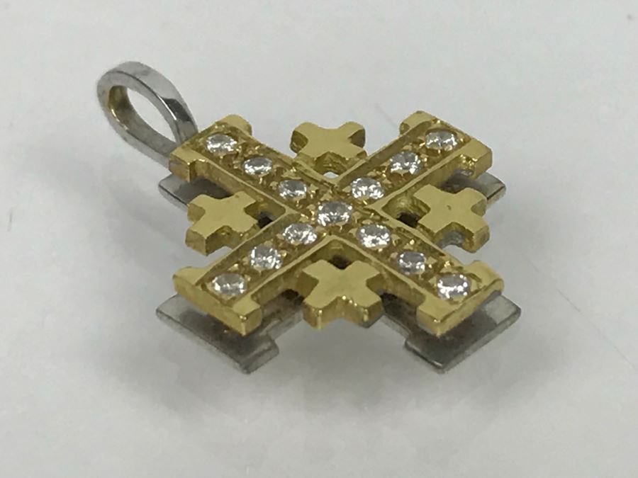 18K Yellow Gold Diamond Jerusalem Cross 1.8g .10Cttw FMV $200