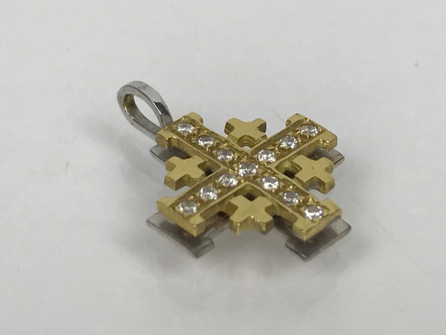 18K Yellow Gold Diamond Jerusalem Cross 1.8g .10Cttw FMV $200 [Photo 5]