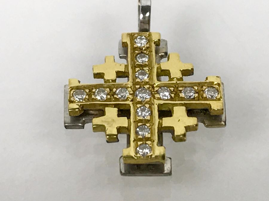 18K Yellow Gold Diamond Jerusalem Cross 1.8g .10Cttw FMV $200 [Photo 1]