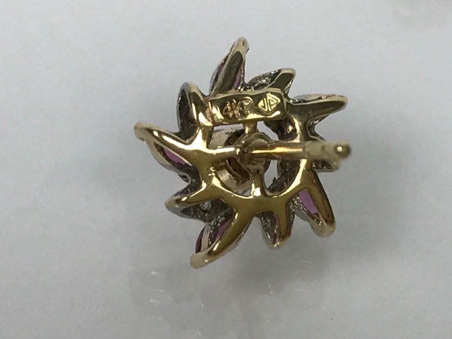 14K Yellow Gold Ruby And Diamond Earrings Si-1 Si-2 .4Cttw Diamonds G-H FMV $350 [Photo 9]