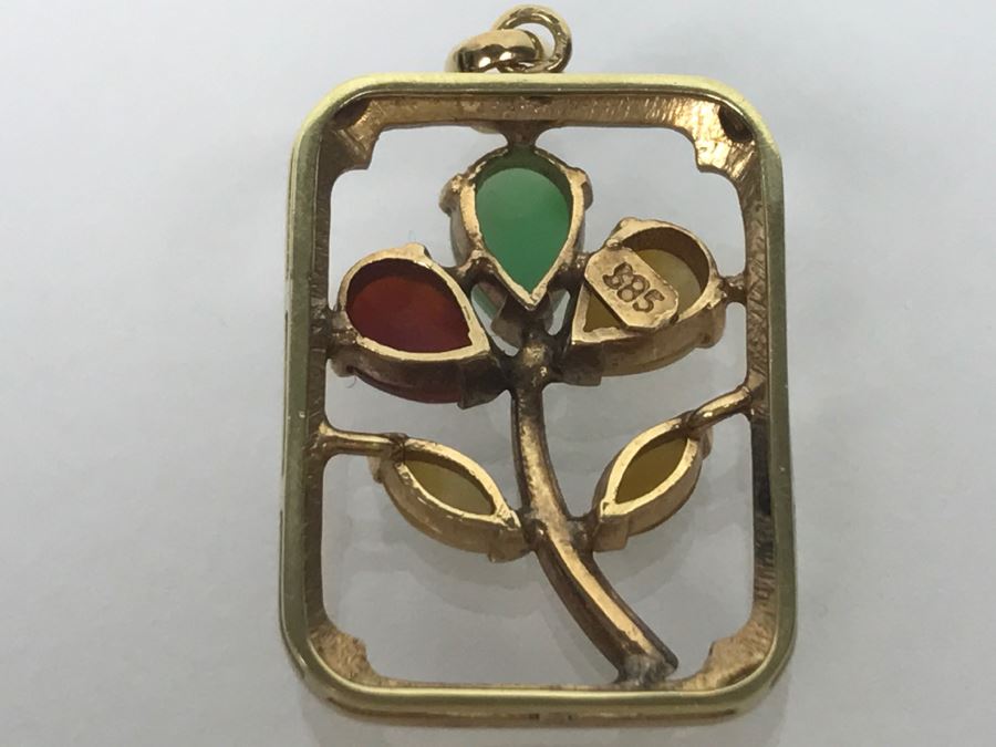 14K Yellow Gold Multi-Color Jade Pendant 4.1g FMV $200 [Photo 9]