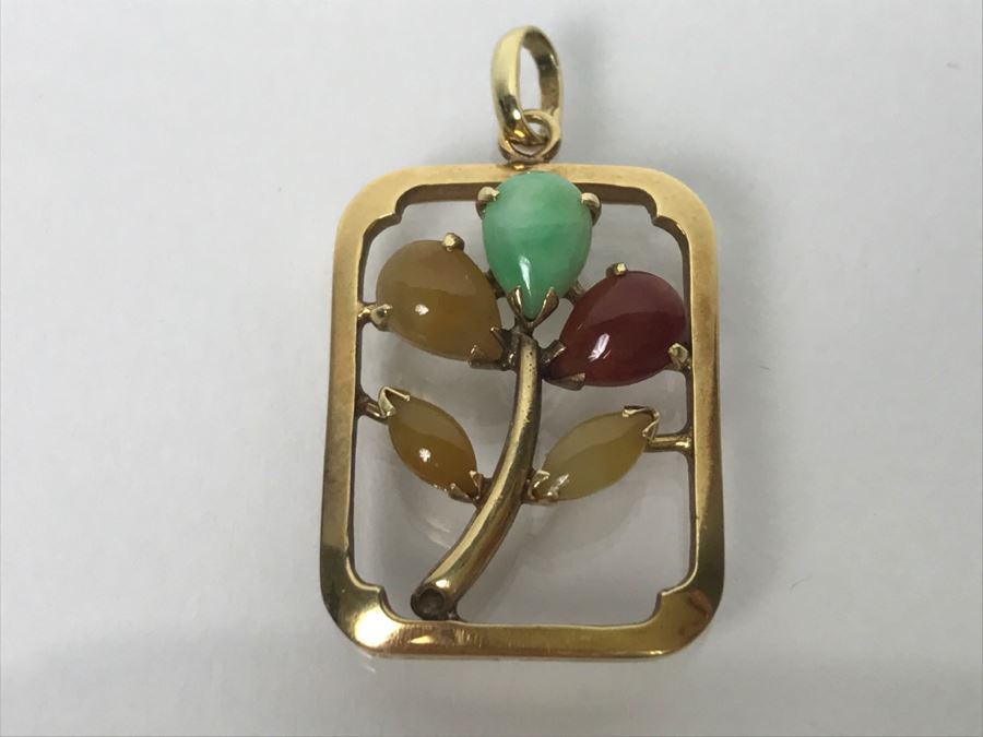 14K Yellow Gold Multi-Color Jade Pendant 4.1g FMV $200 [Photo 3]