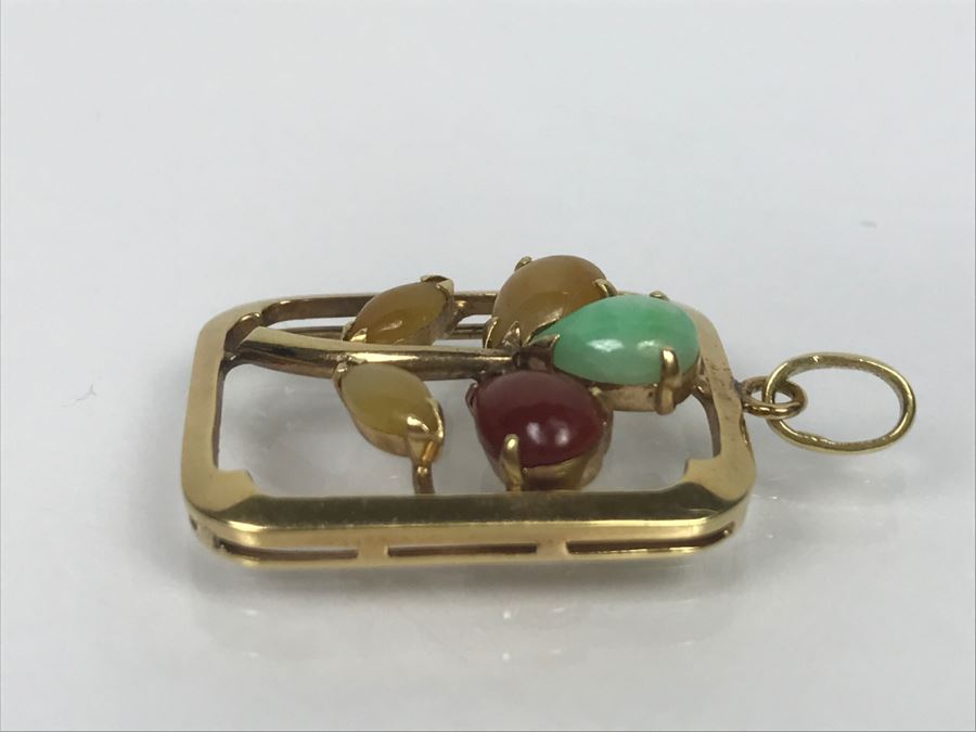 14K Yellow Gold Multi-Color Jade Pendant 4.1g FMV $200 [Photo 5]