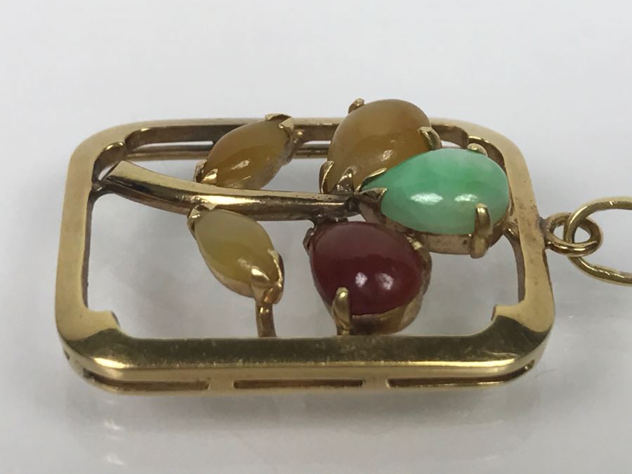 14K Yellow Gold Multi-Color Jade Pendant 4.1g FMV $200 [Photo 6]