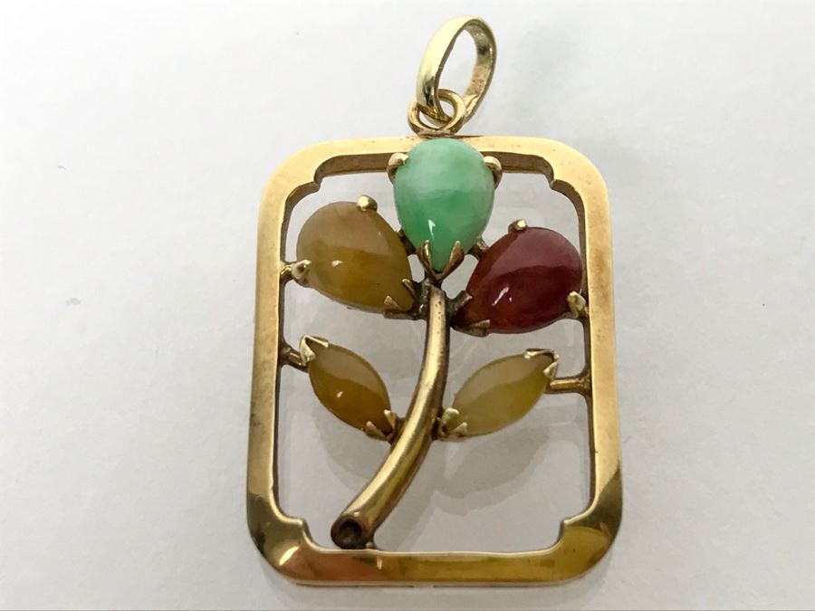 14K Yellow Gold Multi-Color Jade Pendant 4.1g FMV $200 [Photo 1]