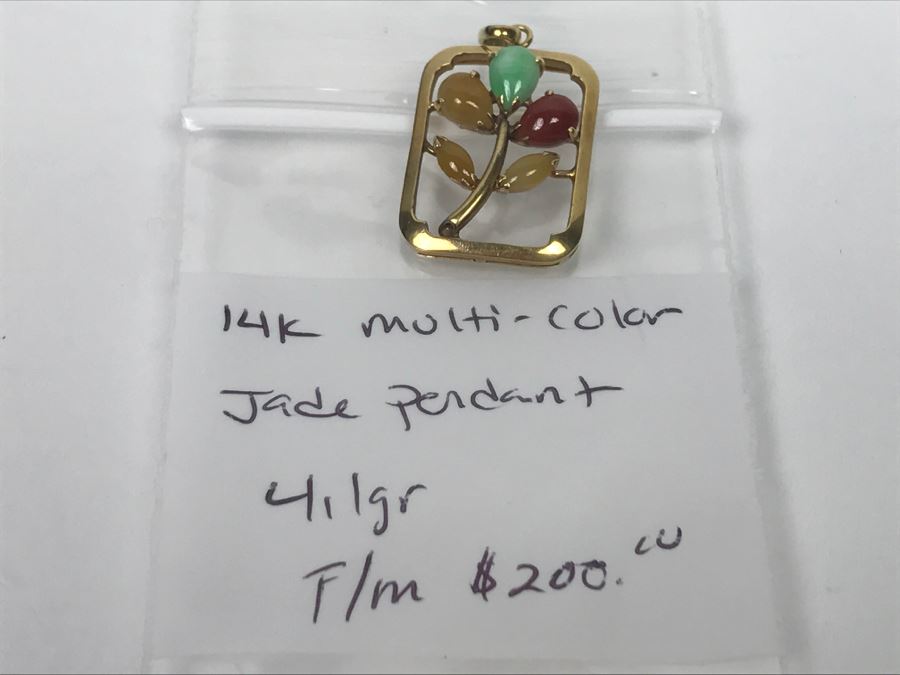 14K Yellow Gold Multi-Color Jade Pendant 4.1g FMV $200 [Photo 12]