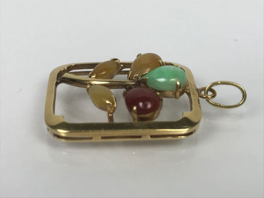 14K Yellow Gold Multi-Color Jade Pendant 4.1g FMV $200 [Photo 4]