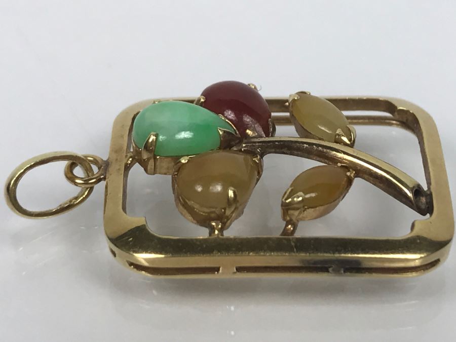 14K Yellow Gold Multi-Color Jade Pendant 4.1g FMV $200 [Photo 8]