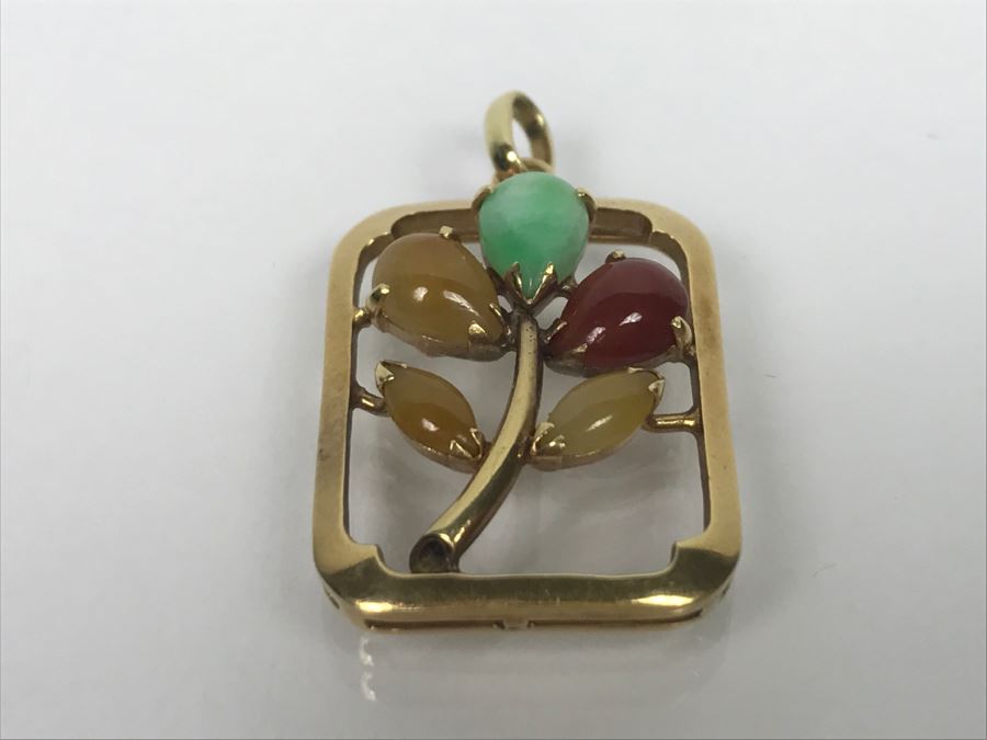 14K Yellow Gold Multi-Color Jade Pendant 4.1g FMV $200 [Photo 2]