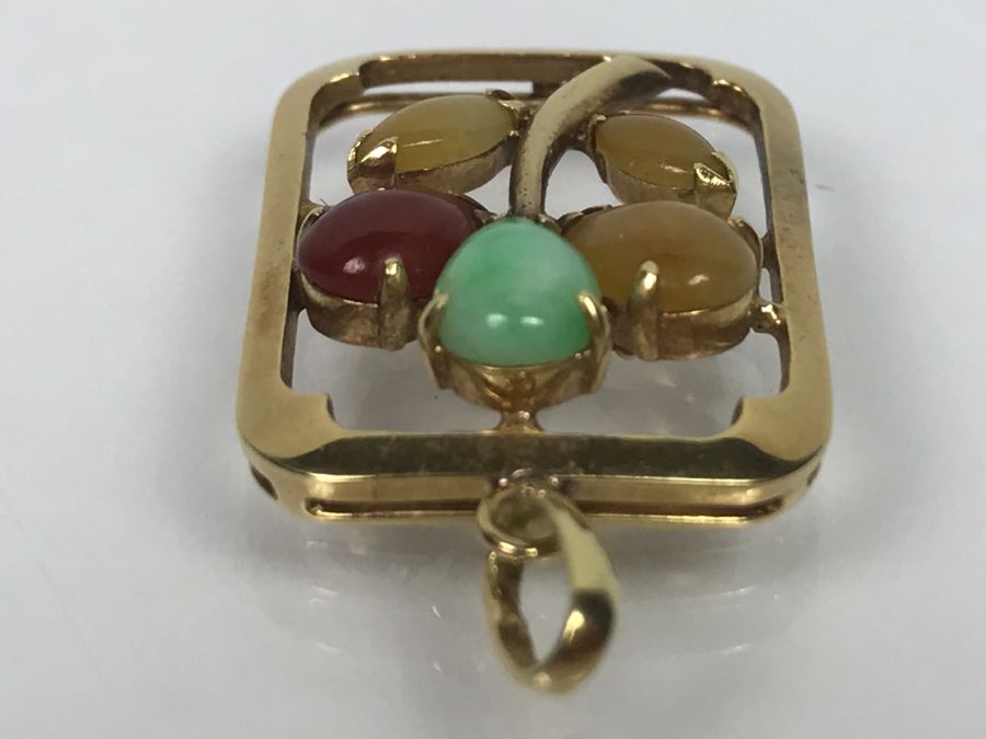 14K Yellow Gold Multi-Color Jade Pendant 4.1g FMV $200 [Photo 7]