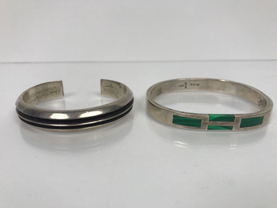 Pair Of Sterling Silver Bracelets - Black Bracelet Signed TY 72.1g [Photo 1]