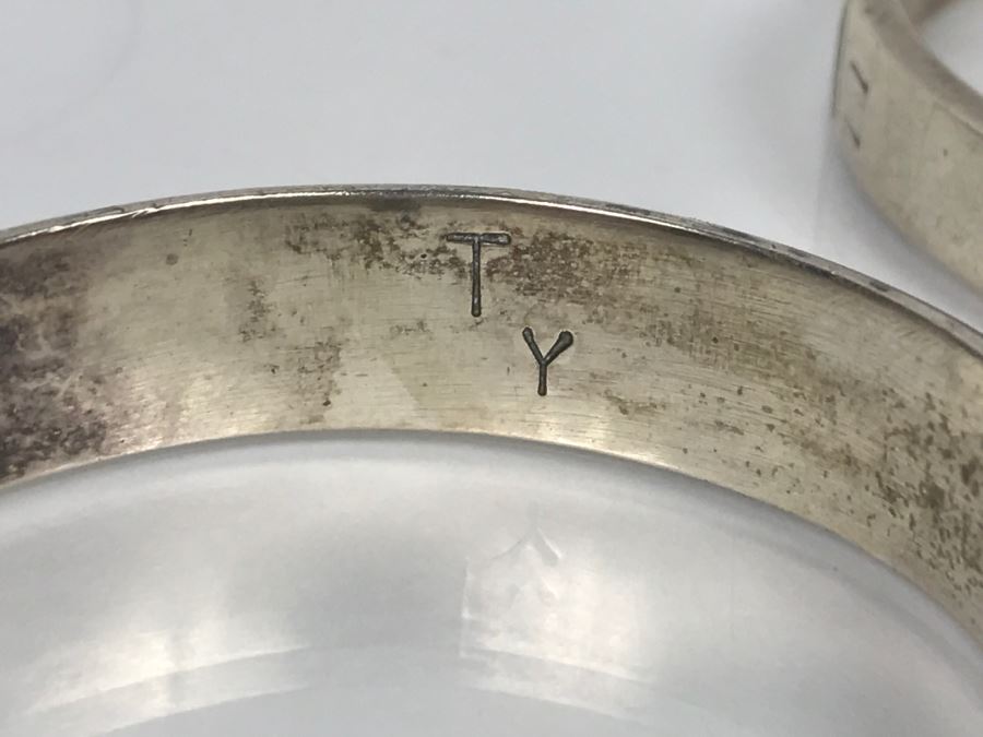 Pair Of Sterling Silver Bracelets - Black Bracelet Signed TY 72.1g [Photo 6]