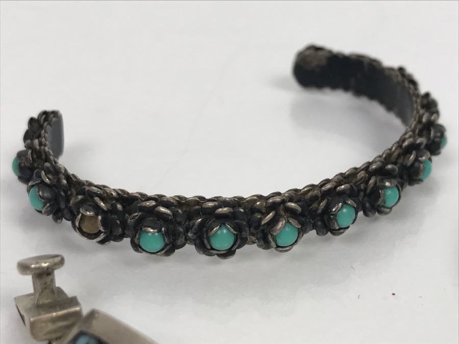 Various Sterling Silver Turquoise Jewelry Pieces Bracelet, Ring, Pendant And Cuff 81g [Photo 7]