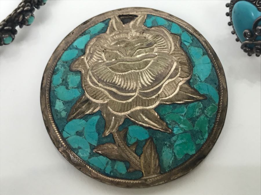 Various Sterling Silver Turquoise Jewelry Pieces Bracelet, Ring, Pendant And Cuff 81g [Photo 6]