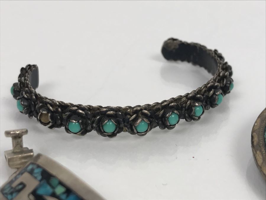 Various Sterling Silver Turquoise Jewelry Pieces Bracelet, Ring, Pendant And Cuff 81g [Photo 8]