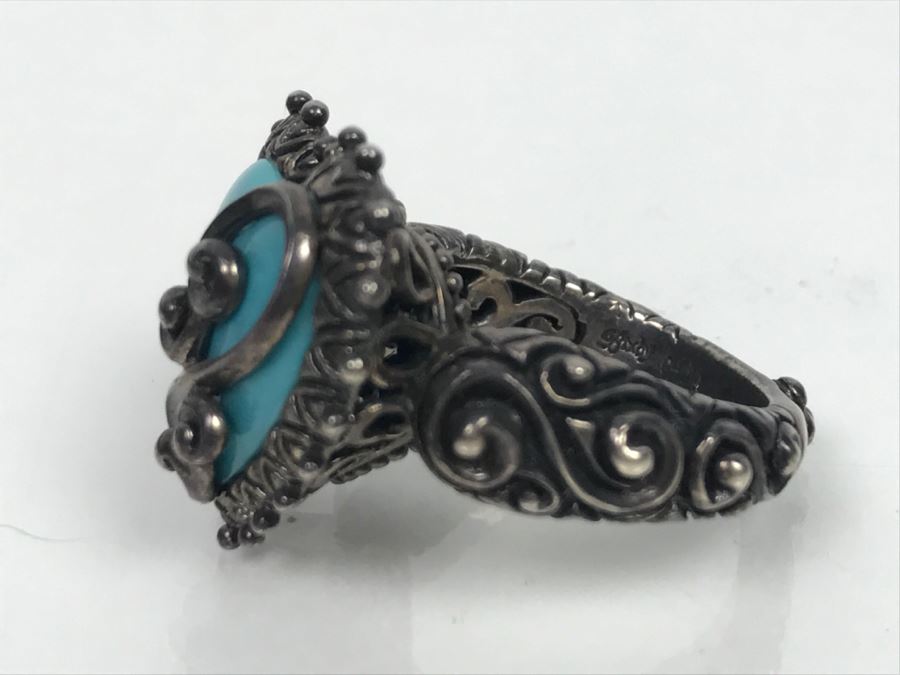 Various Sterling Silver Turquoise Jewelry Pieces Bracelet, Ring, Pendant And Cuff 81g [Photo 13]