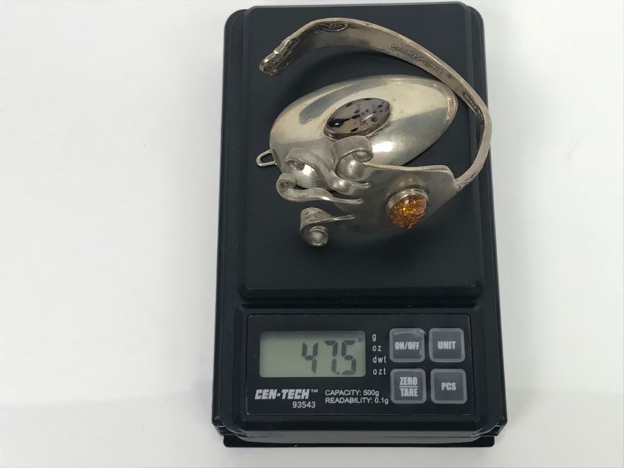 Sterling Silver Flatware Jewelry Pieces Cuff Bracelet And Pendant 47.5g [Photo 12]