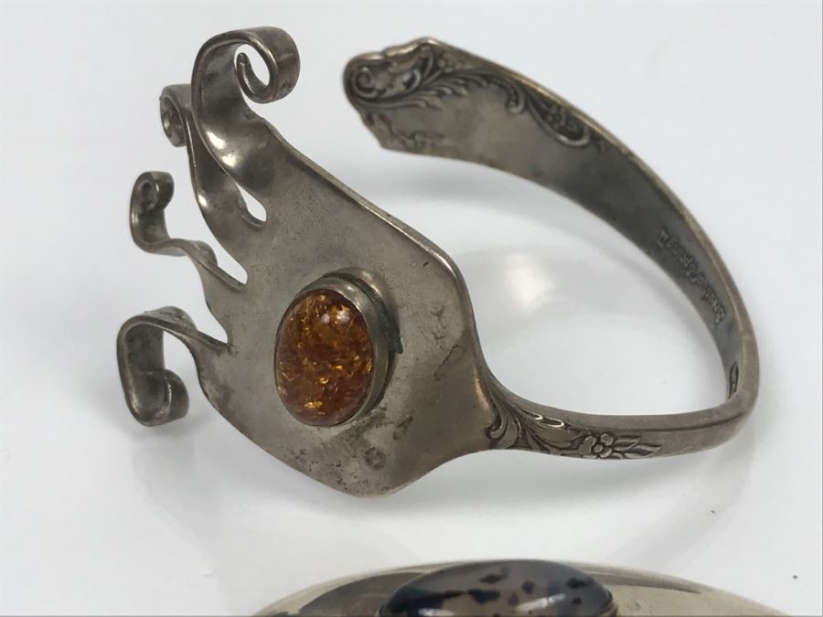 Sterling Silver Flatware Jewelry Pieces Cuff Bracelet And Pendant 47.5g [Photo 9]