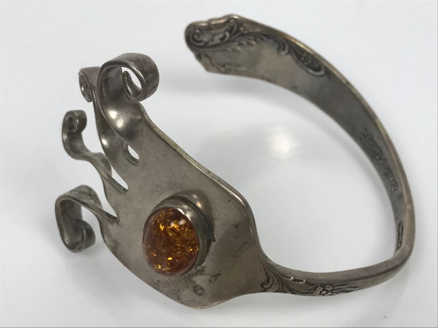 Sterling Silver Flatware Jewelry Pieces Cuff Bracelet And Pendant 47.5g [Photo 8]