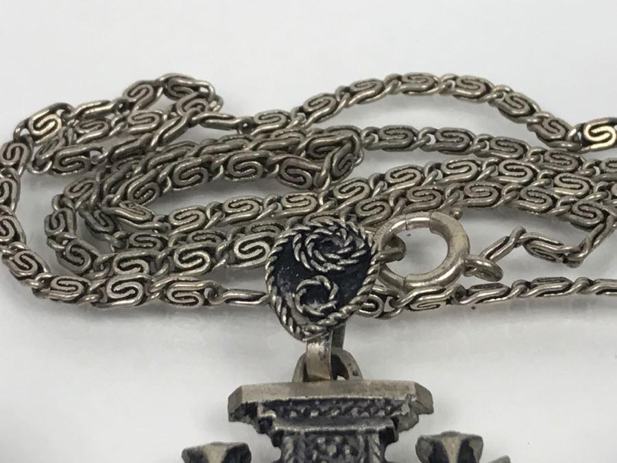 Sterling Silver Jewelry Set With Jerusalem Cross Pendant With Chain And Matching Clip Earrings Purple Stones 28.3g [Photo 4]