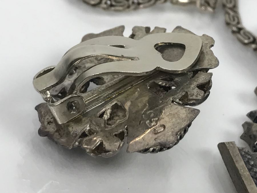 Sterling Silver Jewelry Set With Jerusalem Cross Pendant With Chain And Matching Clip Earrings Purple Stones 28.3g [Photo 10]