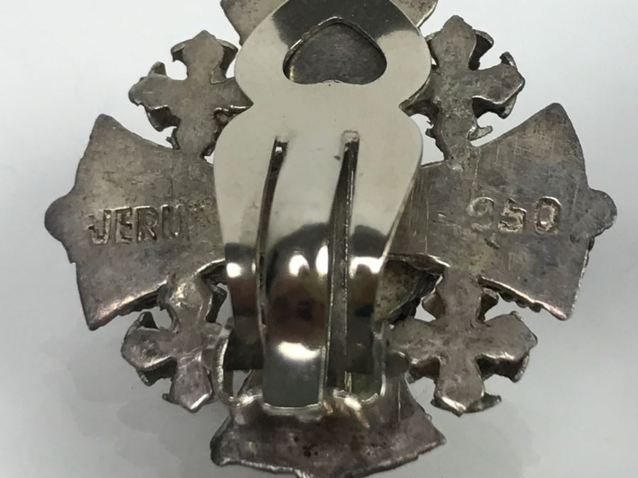 Sterling Silver Jewelry Set With Jerusalem Cross Pendant With Chain And Matching Clip Earrings Purple Stones 28.3g [Photo 6]