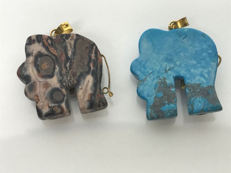 Pair Of Carved Stone Elephant Pendants [Photo 6]