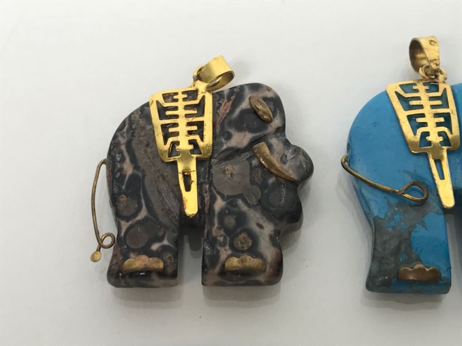 Pair Of Carved Stone Elephant Pendants [Photo 4]