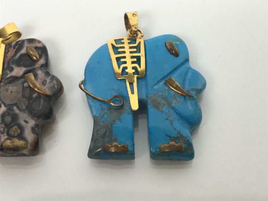 Pair Of Carved Stone Elephant Pendants [Photo 3]