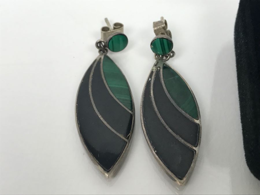 Set Of (4) Sterling Silver Stone Inlay Earrings With Sterling Silver Pendant 38g [Photo 8]