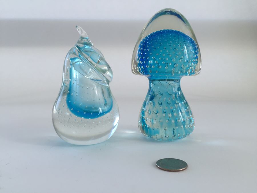 Pair Of Blue Art Glass Paperweights [Photo 1]