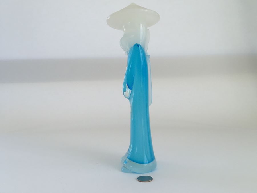 Oball Murano Art Glass Blue And White Asian Figurine With Label [Photo 5]