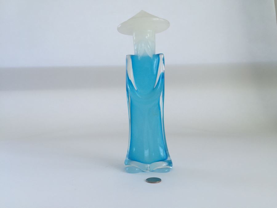 Oball Murano Art Glass Blue And White Asian Figurine With Label [Photo 1]