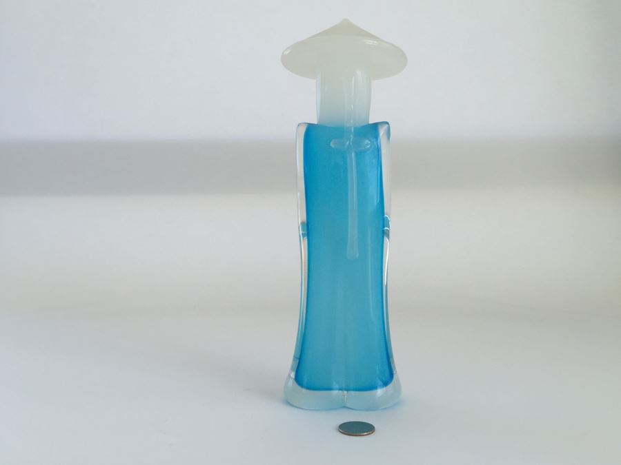 Oball Murano Art Glass Blue And White Asian Figurine With Label [Photo 6]
