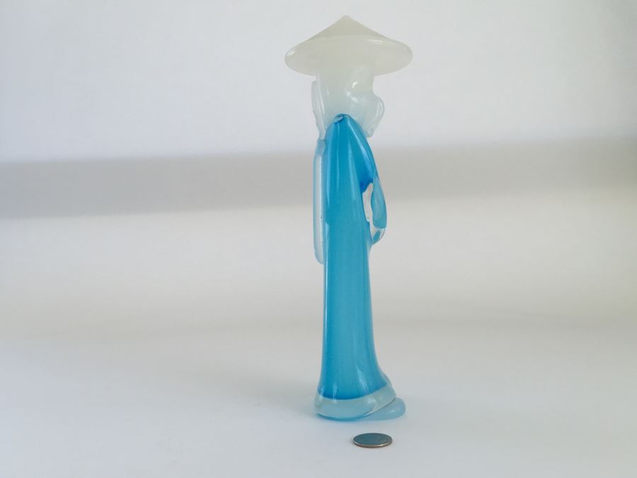 Oball Murano Art Glass Blue And White Asian Figurine With Label [Photo 7]