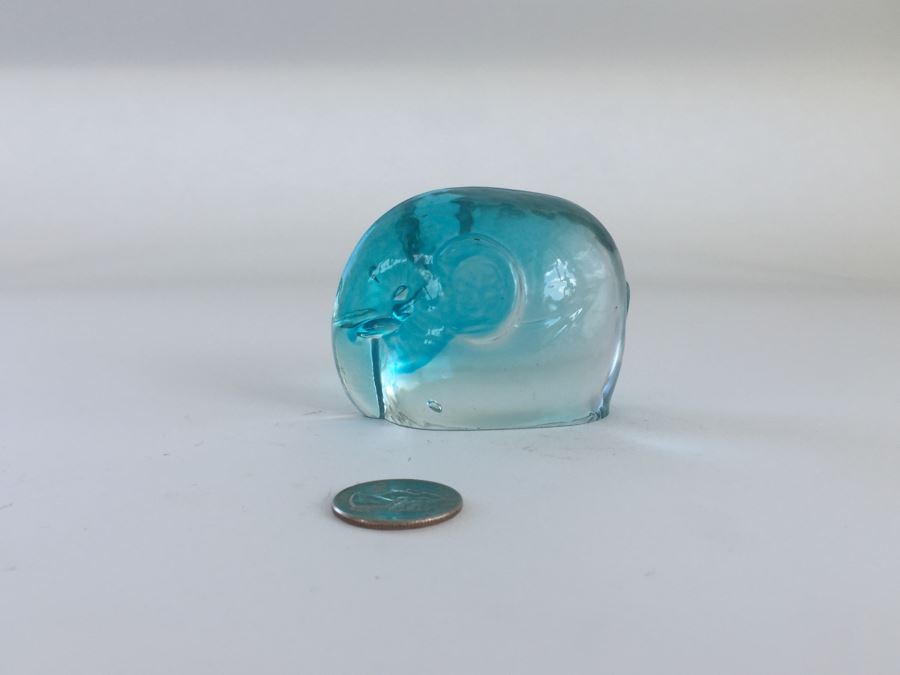 Set Of (3) Blue Glass Animal Figurines Elephant, Snail And Swan Elephant Has Made In Japan Label [Photo 2]