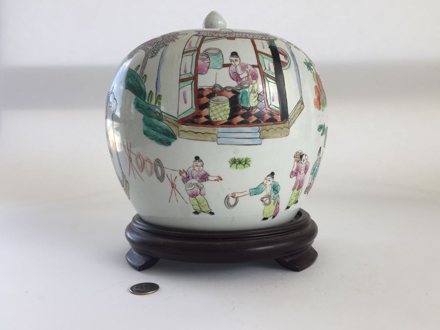 Vintage Chinese Lidded Jar With Wooden Stand [Photo 7]