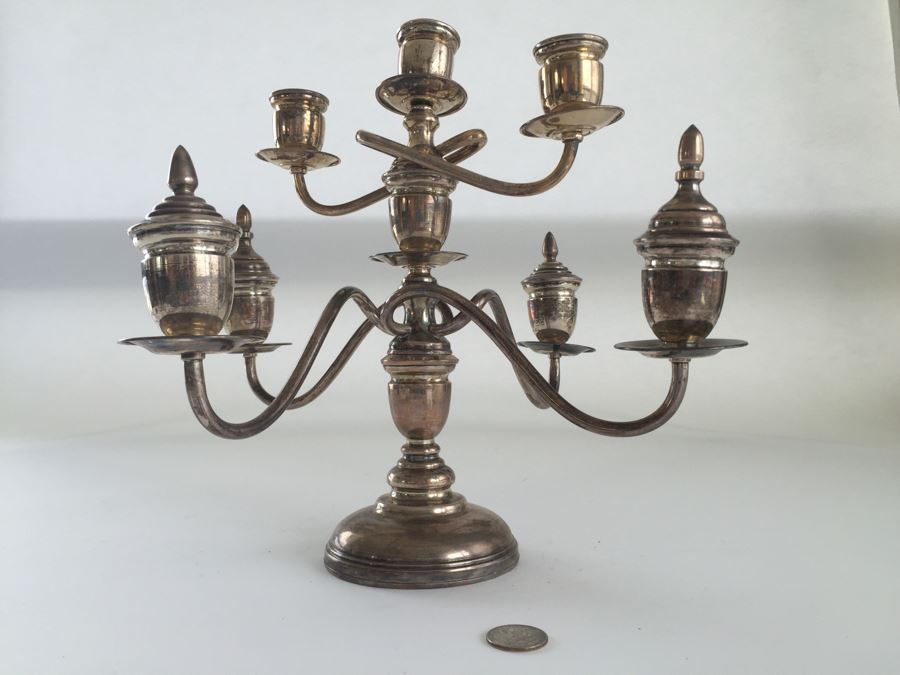 Sterling Silver 950 Candelabra (Needs Repair), Weighted Sterling Salt & Pepper Shakers And Weighted Sterling Candle Holder [Photo 2]