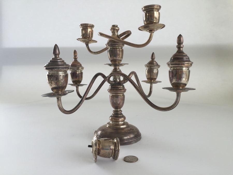 Sterling Silver 950 Candelabra (Needs Repair), Weighted Sterling Salt & Pepper Shakers And Weighted Sterling Candle Holder [Photo 19]