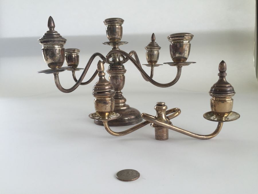 Sterling Silver 950 Candelabra (Needs Repair), Weighted Sterling Salt & Pepper Shakers And Weighted Sterling Candle Holder [Photo 24]